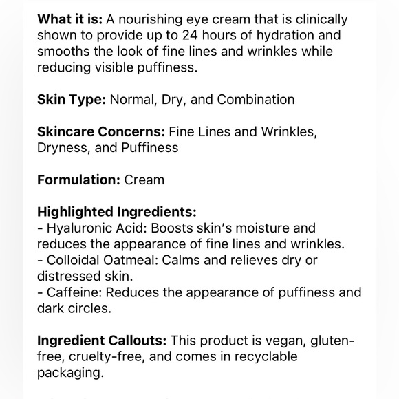 NEW FULL SIZE FIRST AID BEAUTY HYDRATING EYE CREAM WITH HYALURONIC ACID 15 ml - Picture 6 of 8